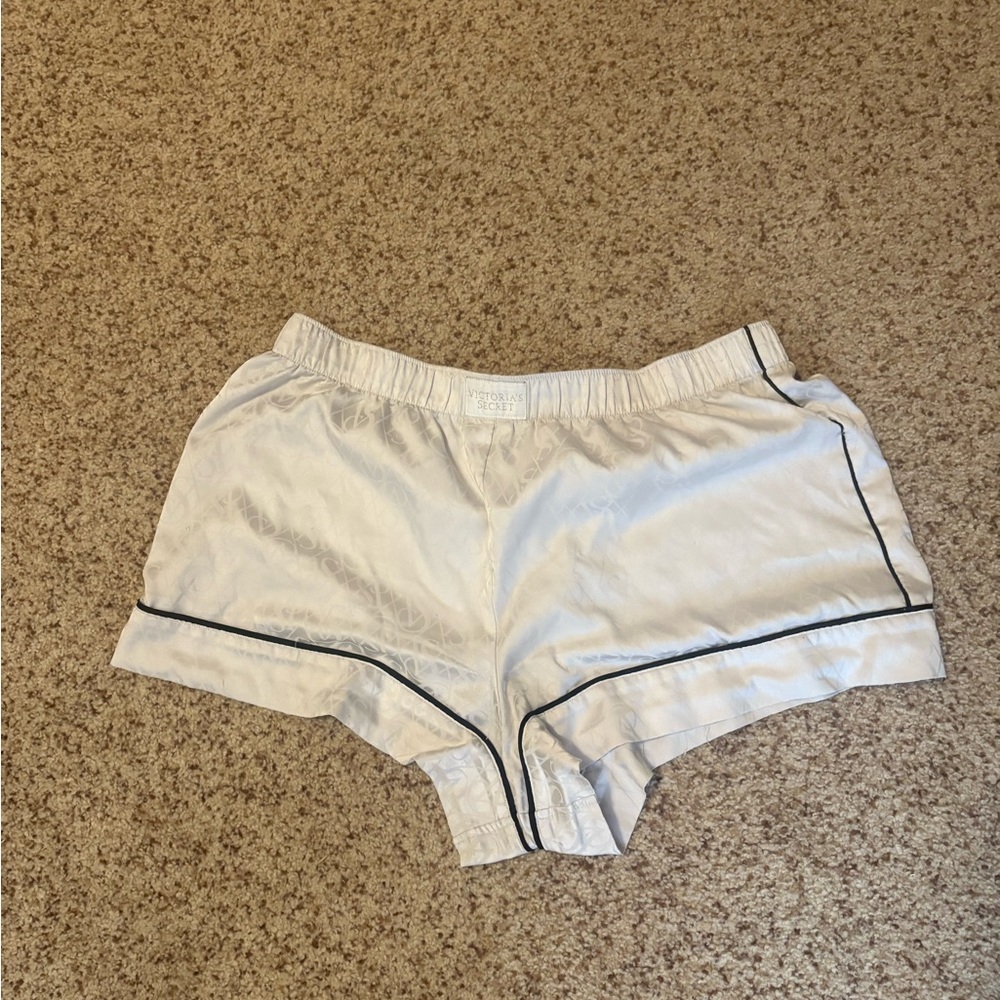 Victoria's Secret White Satin Sleep Shorts with Contrast Piping